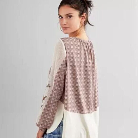 Gimmicks BKE Raw Edge Pieced Top in Creme Multi BOHO Peasant Prairie Sz M #27J - Picture 3 of 10